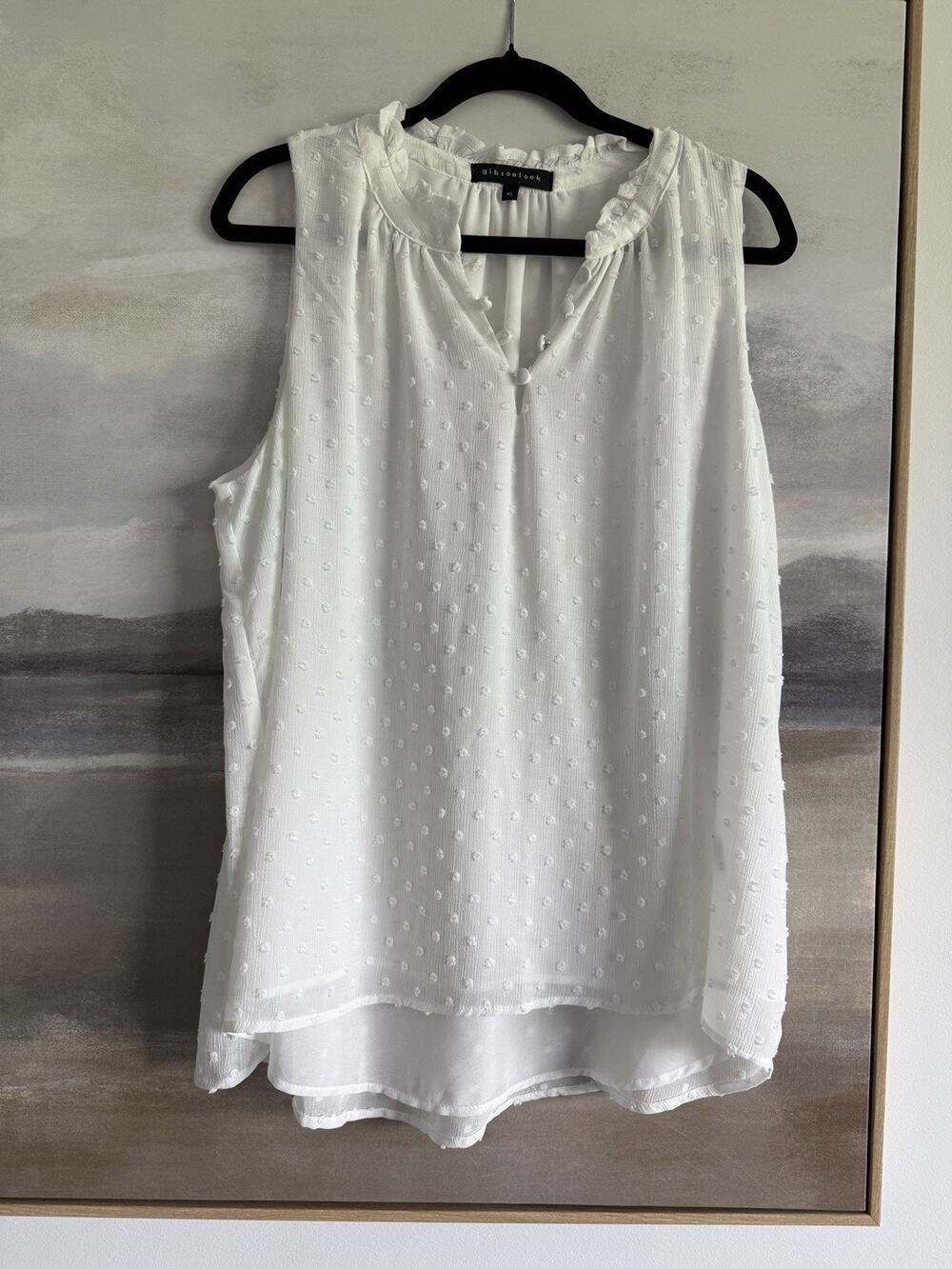 Gibsonlook Sleeveless Ruffle Swiss Dot Top Women's Size XL White